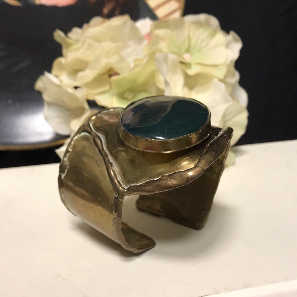Vintage Brass and stone cuff